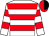 White, red hoops, red and black halved cap
