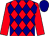 red and navy blue diamonds, red sleeves, navy cap red and navy blue diamonds, red sleeves, navy cap