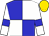 Blue and white quartered, white sleeves, blue armbands, gold cap Blue and white quartered, white sleeves, blue armbands, gold cap