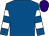 Royal blue, royal blue & white hooped sleeves, purple cap