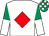 White, red diamond, emerald green and white halved sleeves, emerald green and white checked cap