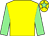 Yellow body, light green sleeves, yellow cap, light green star