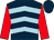 Dark blue, light blue chevrons, red sleeves, dark blue cap