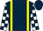 Dark blue, yellow braces, white and dark blue check sleeves