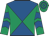 Royal blue and emerald green diabolo, emerald green and royal blue chevrons on sleeves, hooped cap