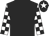 Black, white & black check sleeves, black cap, white star