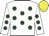 White, dark green spots, yellow cap