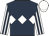 Dark blue, white triple diamond, white and dark blue striped sleeves, white cap