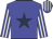 blue, dark blue star, blue and white striped sleeves, blue and white striped cap