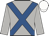 Light grey, royal blue cross sashes, white cap