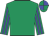 Emerald green, blue stripes on sleeves, quartered cap