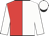 Red jacket, white halves, white sleeves, white cap, black peak