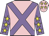Pink, mauve cross belts, mauve sleeves, yellow stars, pink cap, yellow stars