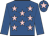 Royal blue, pink stars, royal blue sleeves, pink star on cap