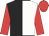Black and white (halved), red sleeves and cap