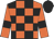 Orange and black check, orange sleeves, black armlets, black cap