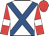 White, royal blue cross belts, red sleeves, white armlets, red cap