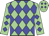 light green, blue diamonds, light green sleeves, blue diamonds, light green cap, blue diamonds