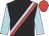 Black, light blue & red sash, light blue sleeves, red cap