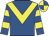 Royal blue, yellow chevron, hooped sleeves, quartered cap