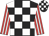 Black and white check, red and white striped sleeves