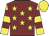 Maroon, yellow stars, yellow and maroon hooped sleeves, yellow cap