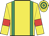 Yellow, emerald green braces, yellow sleeves, red armlets, yellow and emerald green hooped cap
