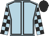 Light blue, black seams, checked sleeves, black cap