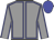 Grey body, blue seams, grey arms, blue seams, blue cap