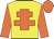 Yellow body, orange cross of lorraine, orange arms, orange cap
