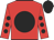 Red body, black disc, red arms, black spots, black cap