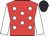 Red, white spots and sleeves, black cap Red, white spots and sleeves, black cap