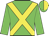 Green, yellow crossed sashes, halved cap Green, yellow crossed sashes, halved cap