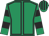 Emerald green, black seams, hooped sleeves, striped cap