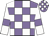 Mauve and white check, white sleeves, mauve armlets