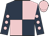 Dark blue and pink (quartered), dark blue sleeves, pink spots and cap