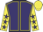 Purple, yellow seams, yellow sleeves, purple stars, yellow cap