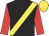 black, yellow sash, red sleeves, yellow cap