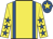 Yellow, royal blue braces, royal blue stars on sleeves, royal blue cap, yellow star
