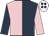 Dark blue & pink halved, sleeves reversed, white cap, dark blue spots