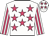 White body, rose stars, white arms, rose striped, white cap, rose stars