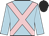 Light blue, pink cross belts, black cap