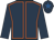 Dark blue, orange seams, dark blue sleeves, dark blue cap, royal blue star