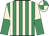 emerald green, beige stripes, beige and emerald green halved sleeves, quartered cap