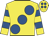 Yellow, large royal blue spots, hooped sleeves and spots on cap