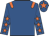 Royal blue, orange epaulets, royal blue sleeves, orange stars, royal blue cap, orange star