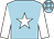 light blue, white star, white sleeves, white stars on cap