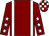 Maroon, white braces, white stars on sleeves, check cap Maroon, white braces, white stars on sleeves, check cap