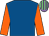 Royal blue, orange sleeves, mauve & light green striped cap Royal blue, orange sleeves, mauve & light green striped cap