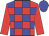 red and blue checked, red sleeves, blue cap red and blue checked, red sleeves, blue cap